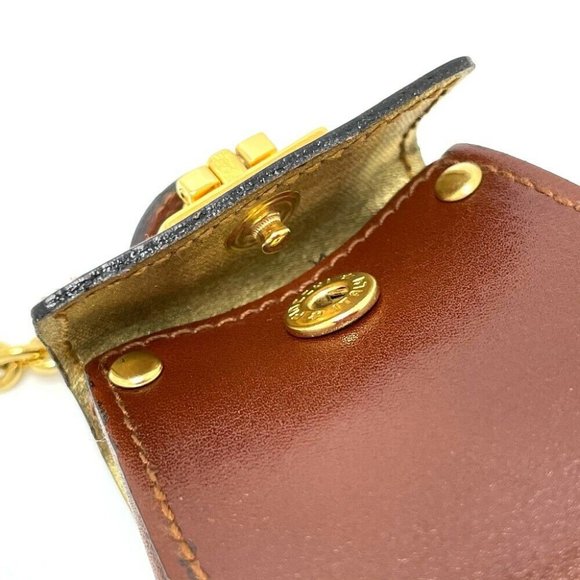 Authentic SALVATORE FERRAGAMO Bag motif Gancini Bag Charm Leather Brown x Gold - Picture 10 of 10